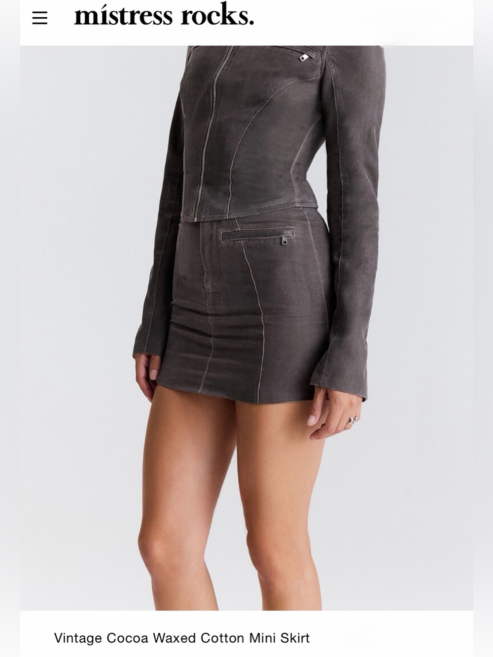 Mistress Rocks Vintage Cocoa Waxed Cotton Mini Skirt